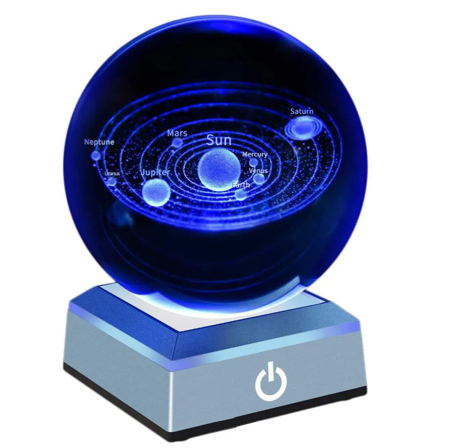 K9 crystal glass solar system ball with planets visible inside, available in 60mm 80mm 100mm sizes