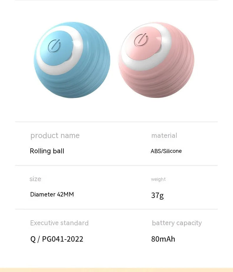 Blue automatic rechargeable self-moving cat toy ball on floor