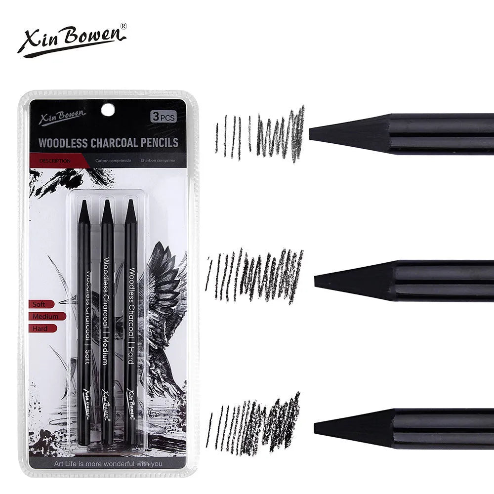 Set of six wood-free graphite sketching pencils with HB 2B 4B 6B 8B EE hardness grades
