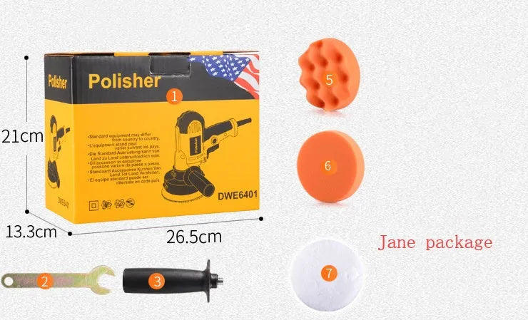 Yellow automotive polishing machine with 125mm disc on workbench