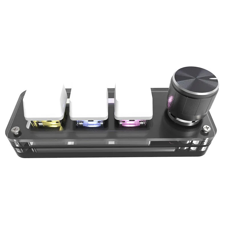 Black mini mechanical keyboard with RGB backlight on desk