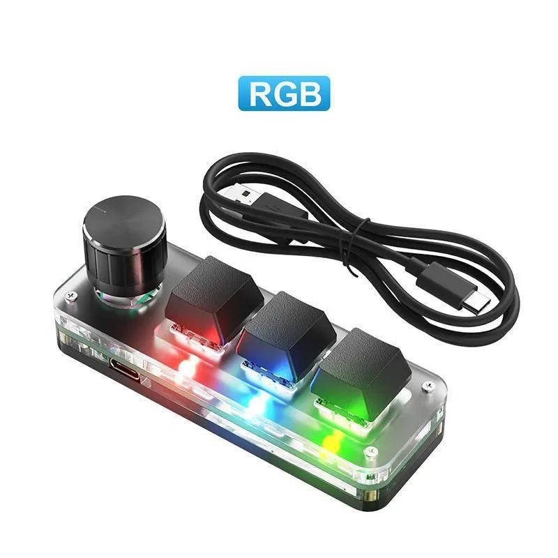 Black mini mechanical keyboard with RGB backlight on desk