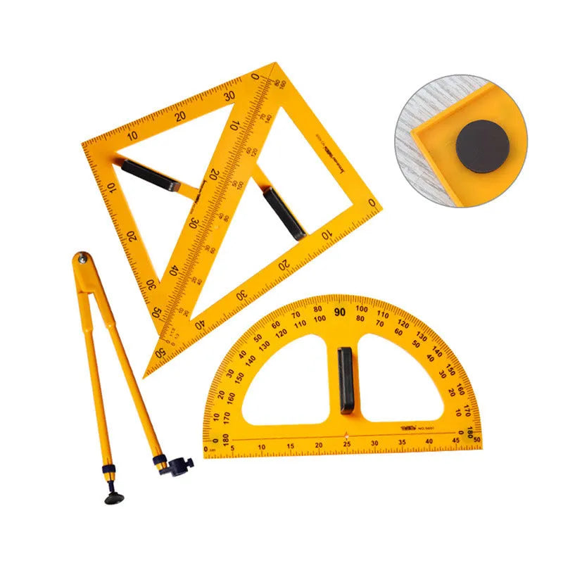Mathematics teaching tools triangle ruler and protractor set with chalk compass
