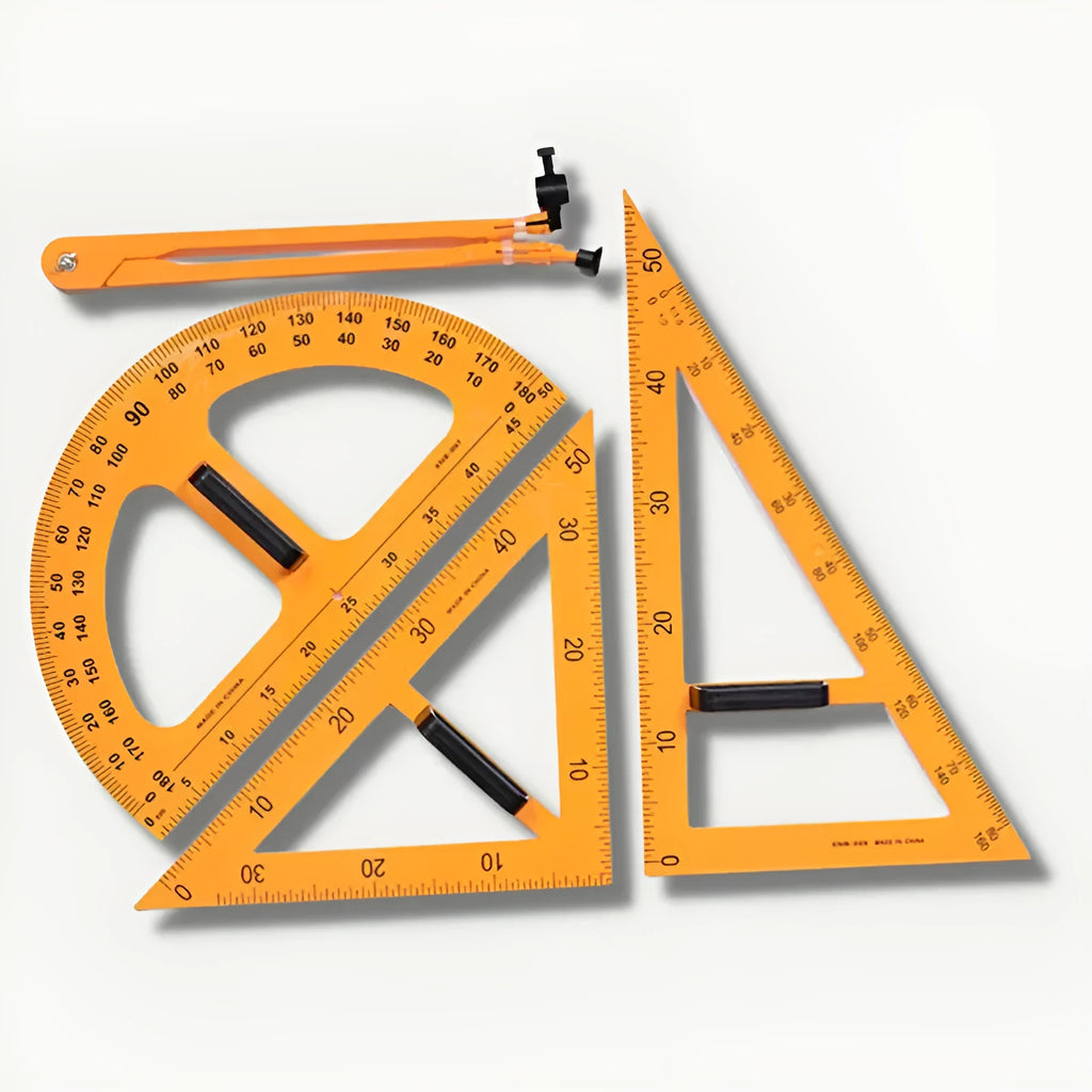 Mathematics teaching tools triangle ruler and protractor set with chalk compass