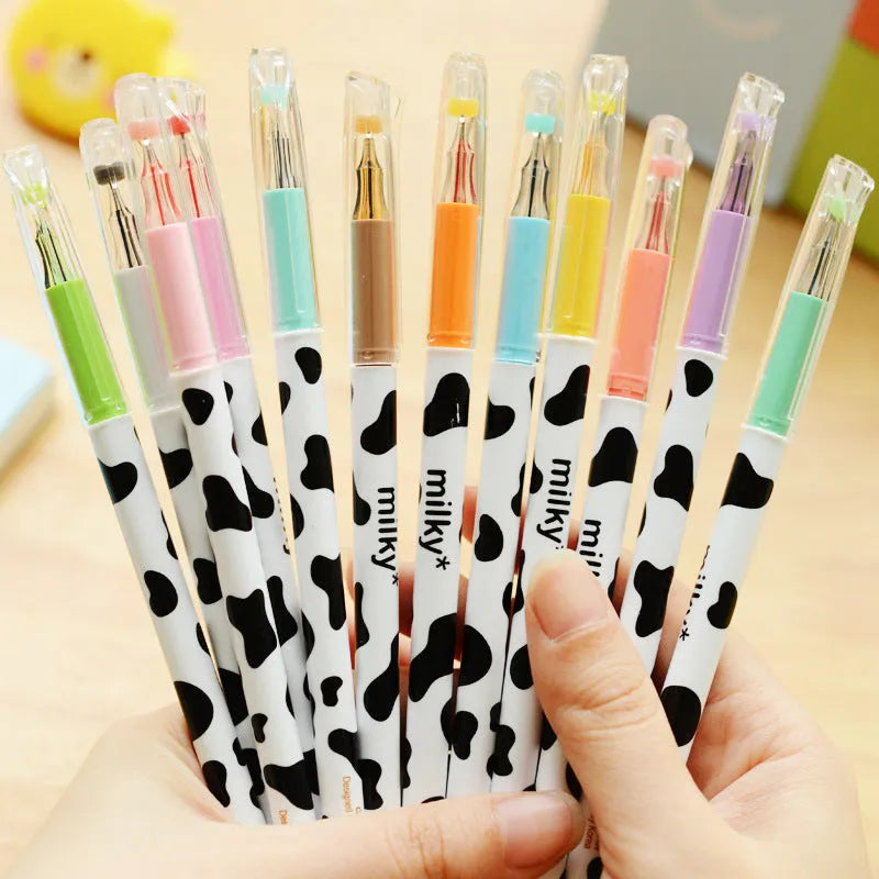 Cow colour gel pen set with 12 coloured refills and 0.38mm tips in plastic case