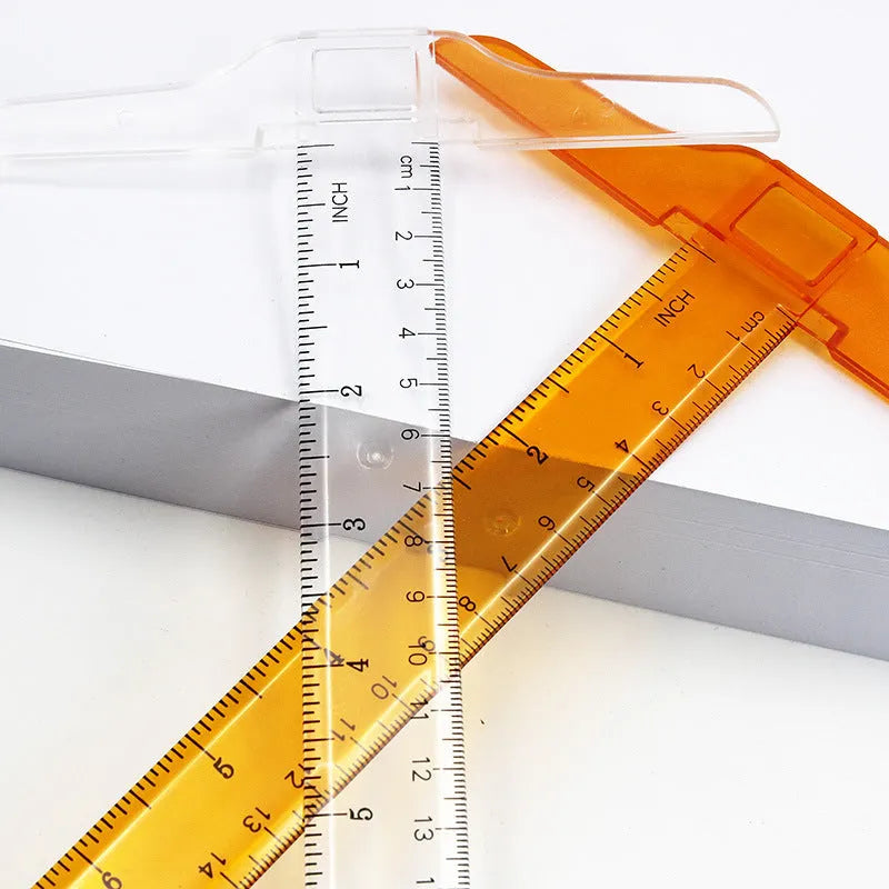 Transparent and orange yellow T-shaped plastic rulers with 30cm length and dual scale options