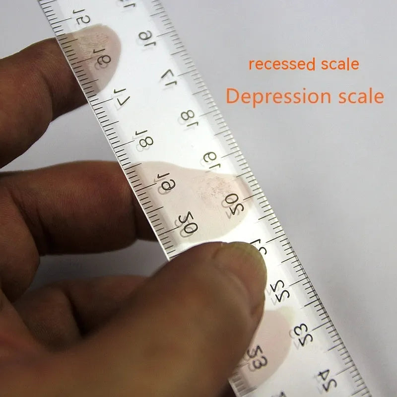Transparent and orange yellow T-shaped plastic rulers with 30cm length and dual scale options