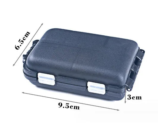 Plastic fishing tackle storage box with 10 compartments in black, blue, or green colour options