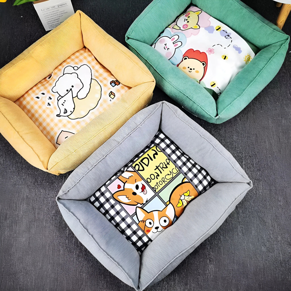 Cotton dog bed with fine velvet surface in Chinese red colour showing 50x40cm size