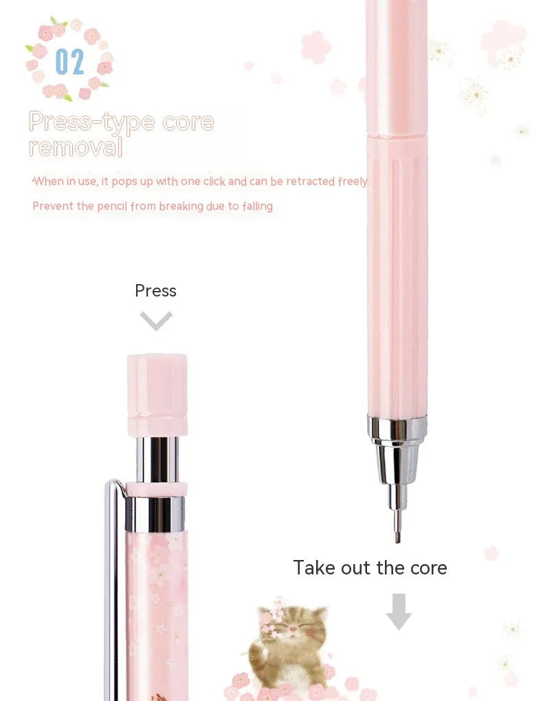 Cartoon automatic pencil set with three pens and HB refill boxes in Sakura law design