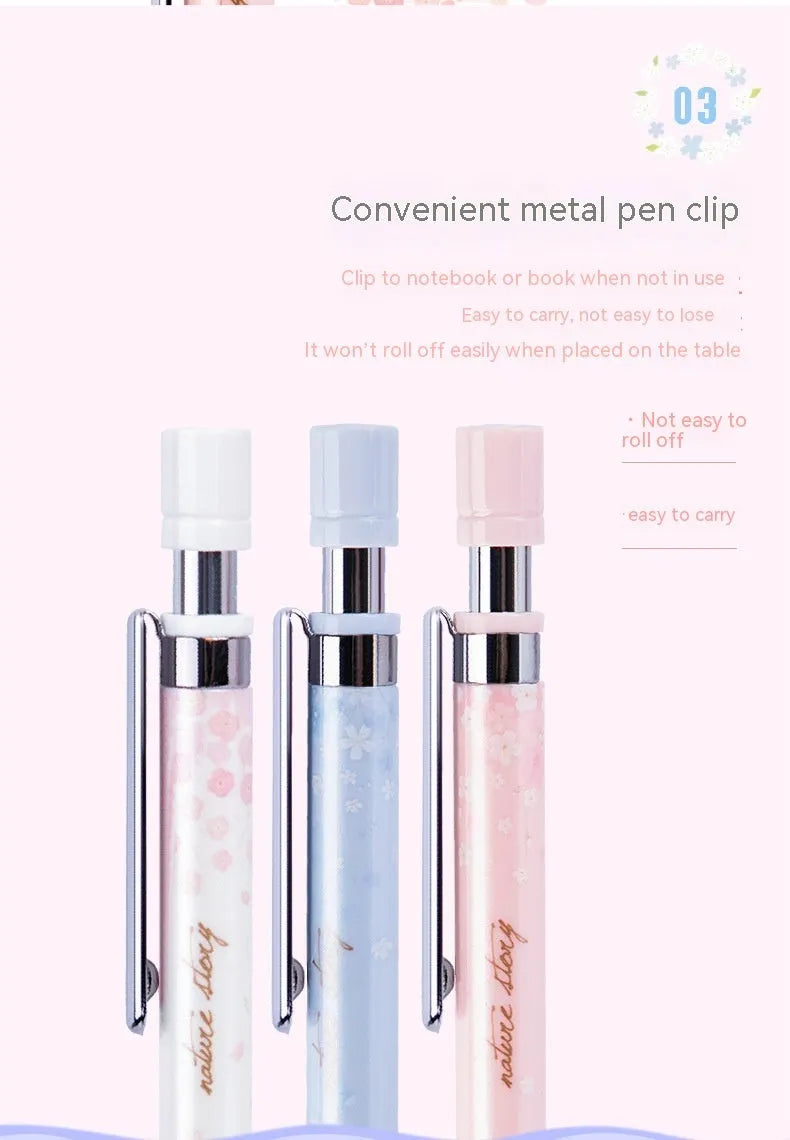Cartoon automatic pencil set with three pens and HB refill boxes in Sakura law design
