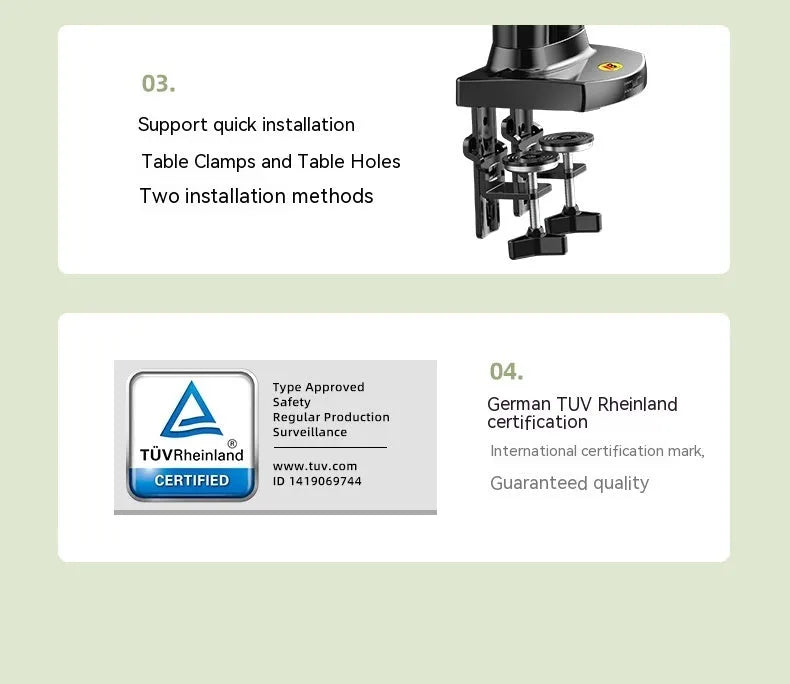 Black dual screen monitor bracket with height adjustment mechanism and VESA mounting compatibility