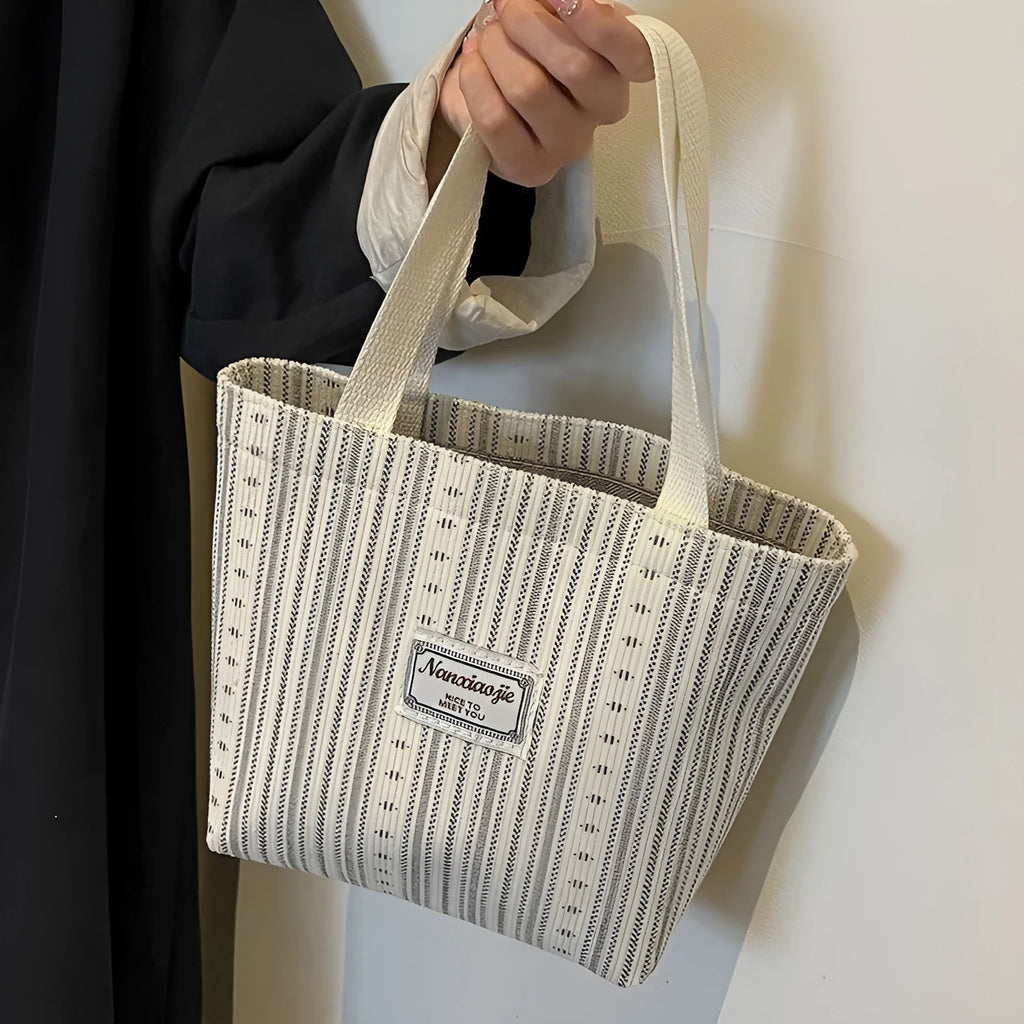 Japanese style corduroy handbag with large capacity and internal organisers in dark brown colour