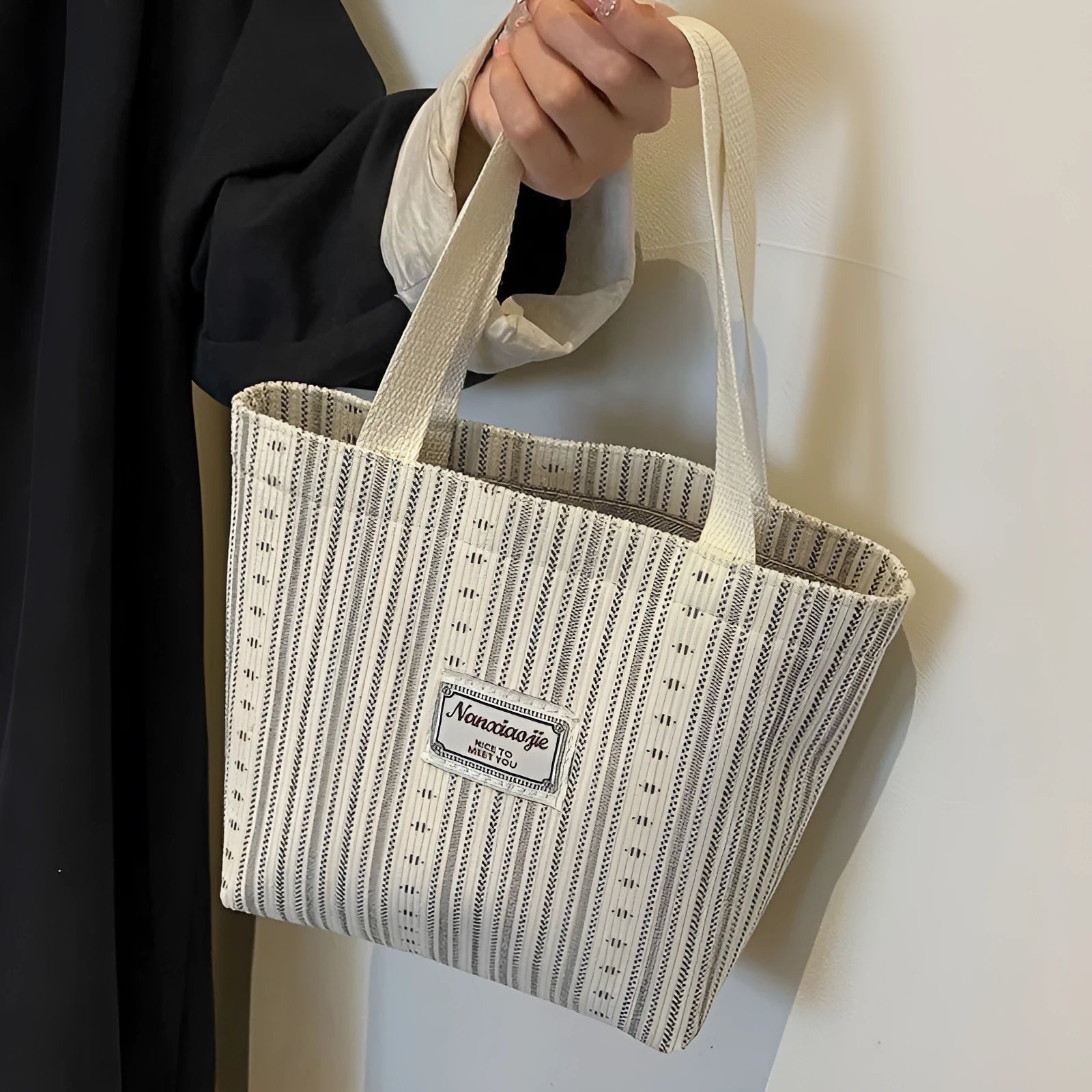 Japanese style corduroy handbag with large capacity and internal organisers in dark brown colour