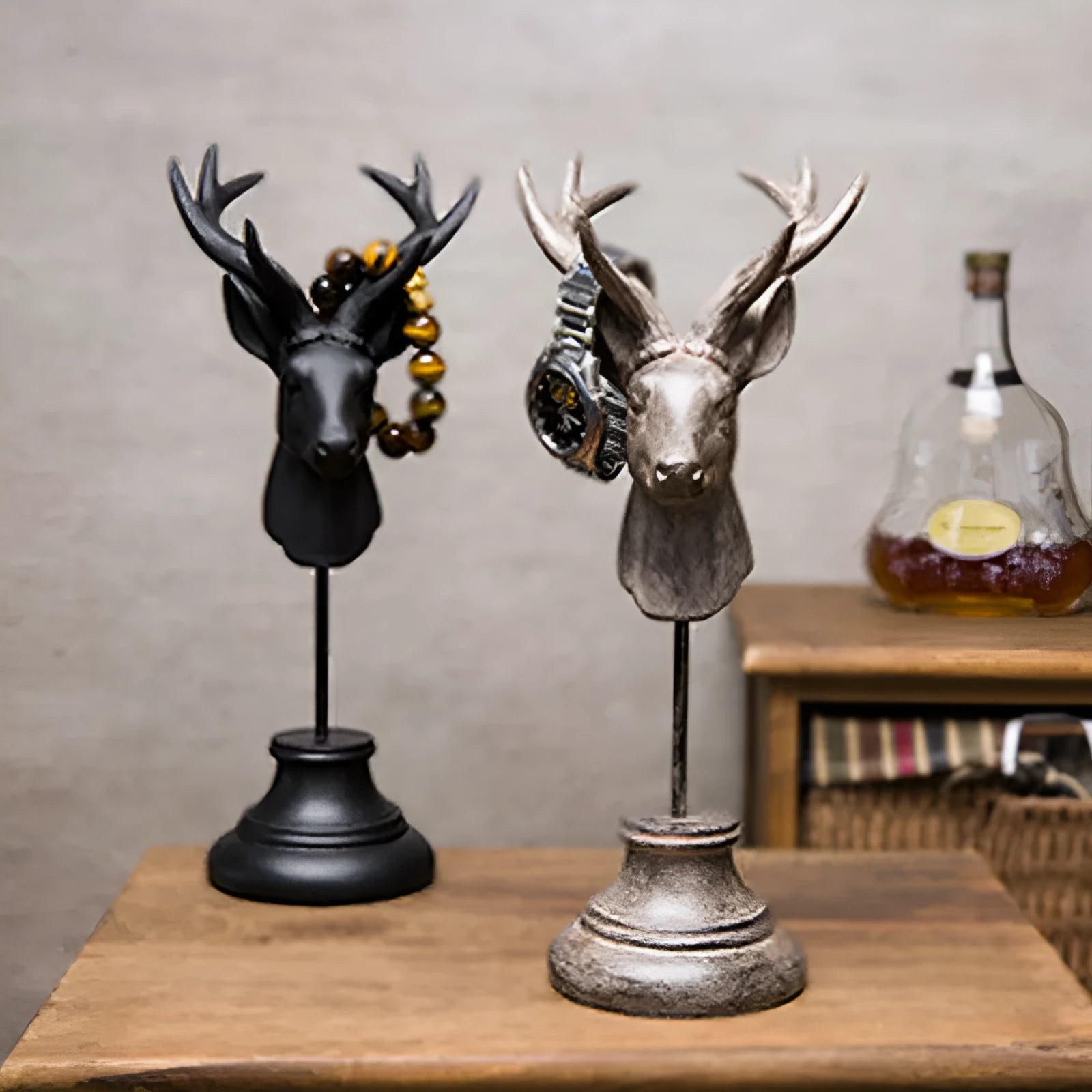 Matte finish natural resin animal decoration statue in black, white, or wood colour tones