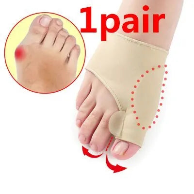 Corrective toe socks with silicone gel bunion pad and toe separator in sizes S, M, L.