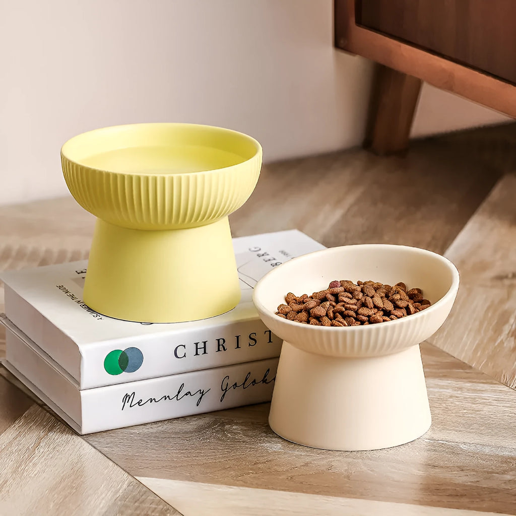 Anti-tumble pet goblet rice bowl for cats in matte purple porcelain