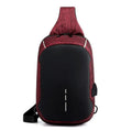 Small square Oxford waterproof chest bag in dark blue with internal phone pocket and single strap