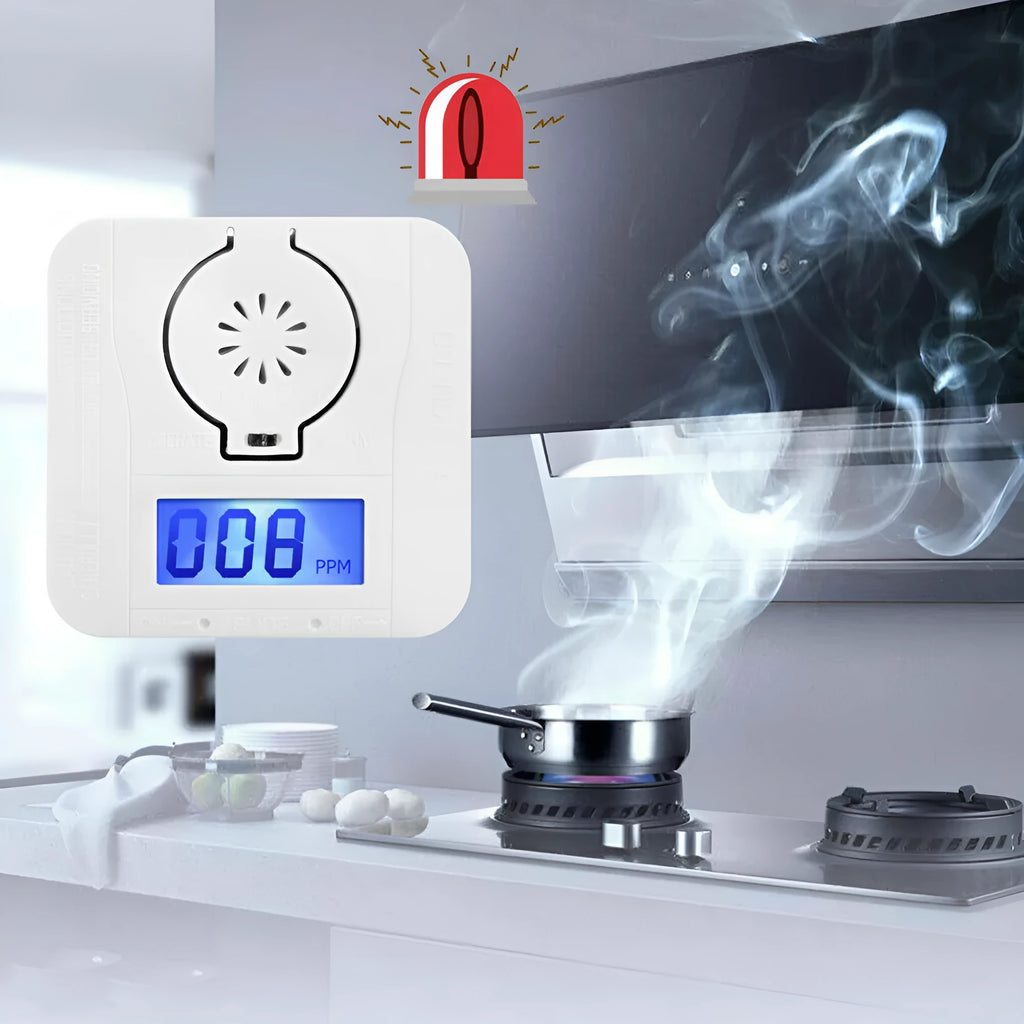 White wireless wall-mounted carbon monoxide alarm for coal stove and soot detection