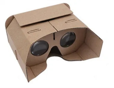 Corrugated paper 3D virtual reality glasses for smartphones on a table
