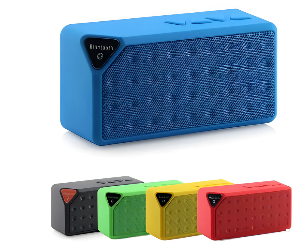 Cannon X3 small cube wireless Bluetooth speaker in five colour options on a white background.