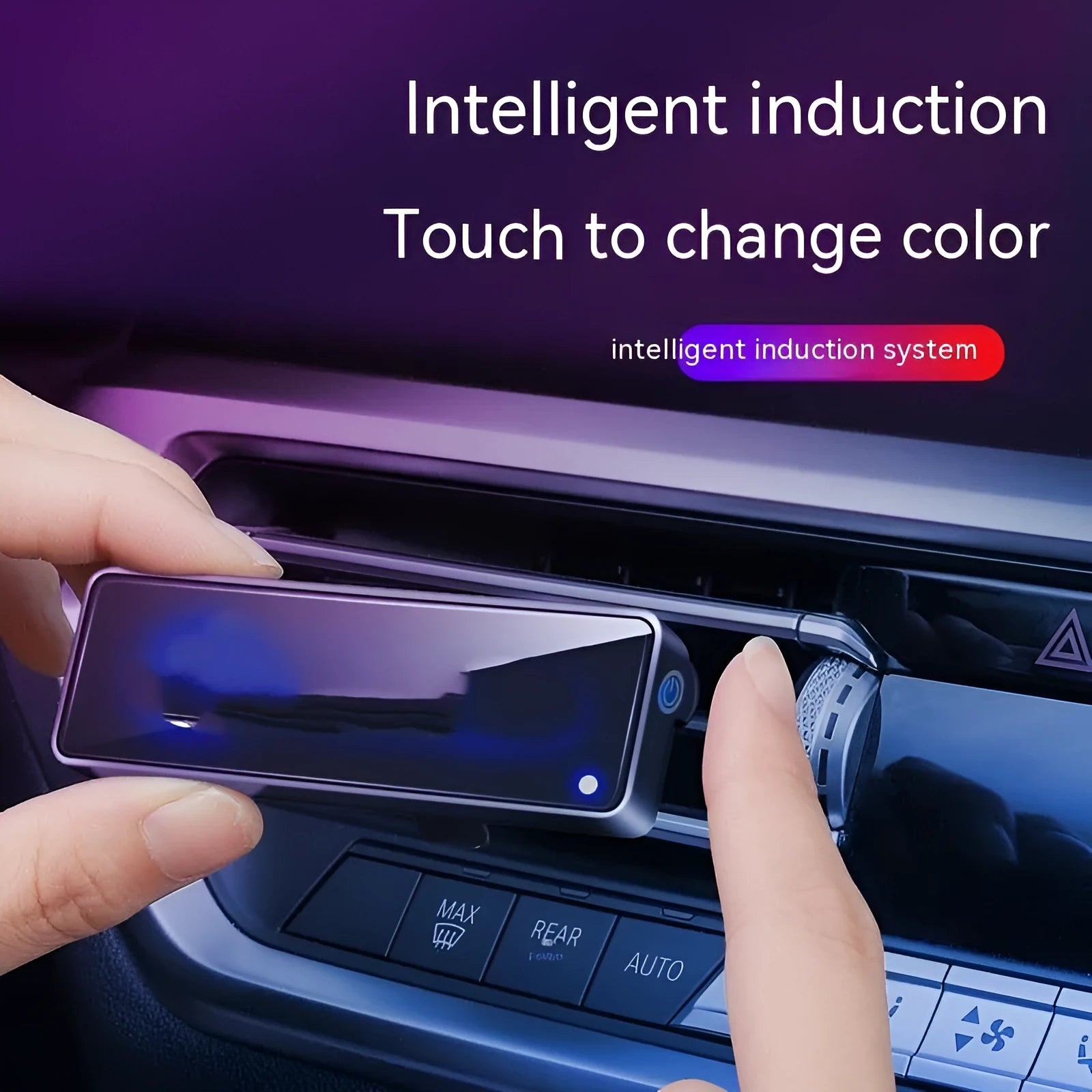 Black automobile air outlet ambience light with LED and perfume deodorant function