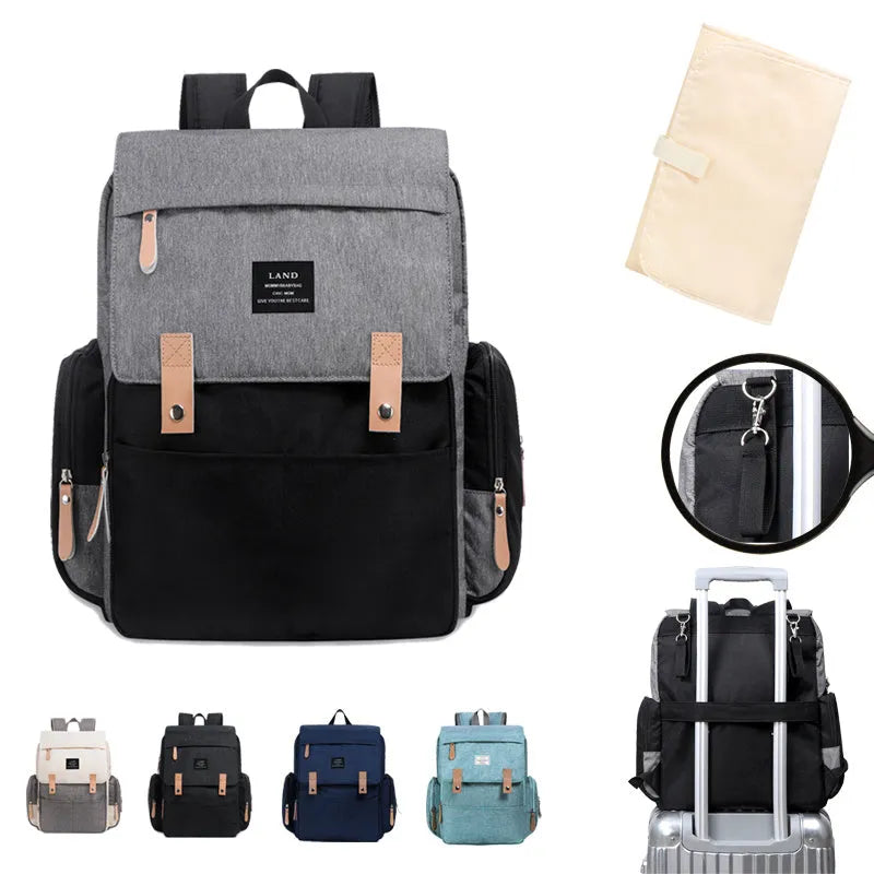 Landuo Mother large grey oxford cloth diaper backpack with changing mat.
