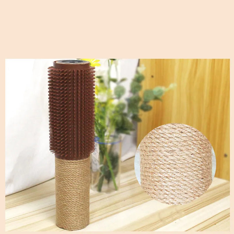 Brown sisal cat scratching post with face scratching device measuring 30cm tall