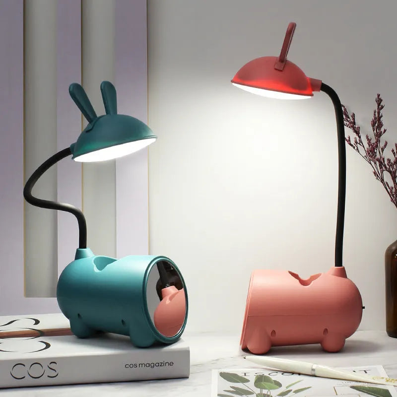 Cartoon USB desk lamp with pen storage compartment in modern design