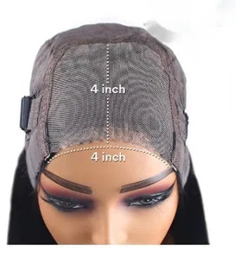 Glueless human hair straight wig with optional side bangs shown in natural style