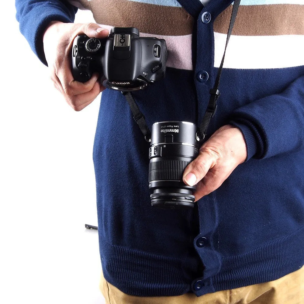 Aluminium camera lens flipper holder with cotton strap for Canon Nikon Sony lenses