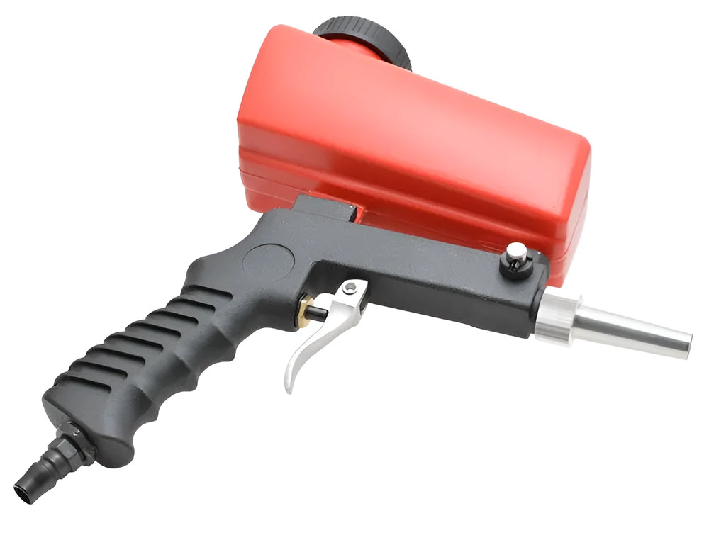 Portable blue pneumatic sandblasting gun with hose connector and 6.5mm nozzle.