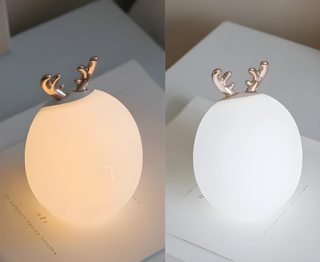 LED cartoon night light in rabbit style showing warm and cold light modes, USB interface, 0.5W power