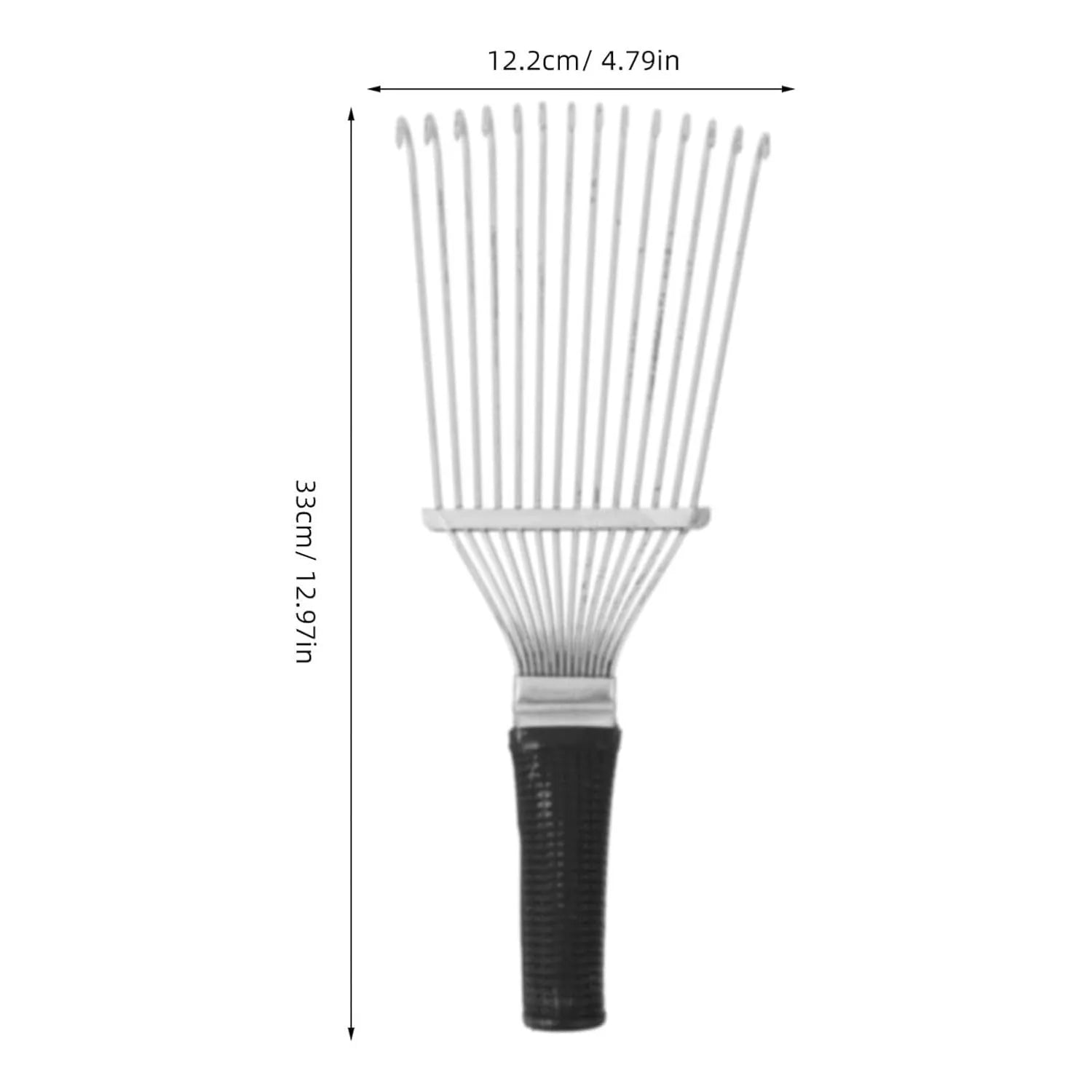 Black stainless steel pet grooming rake measuring 33cm for horses cattle dogs
