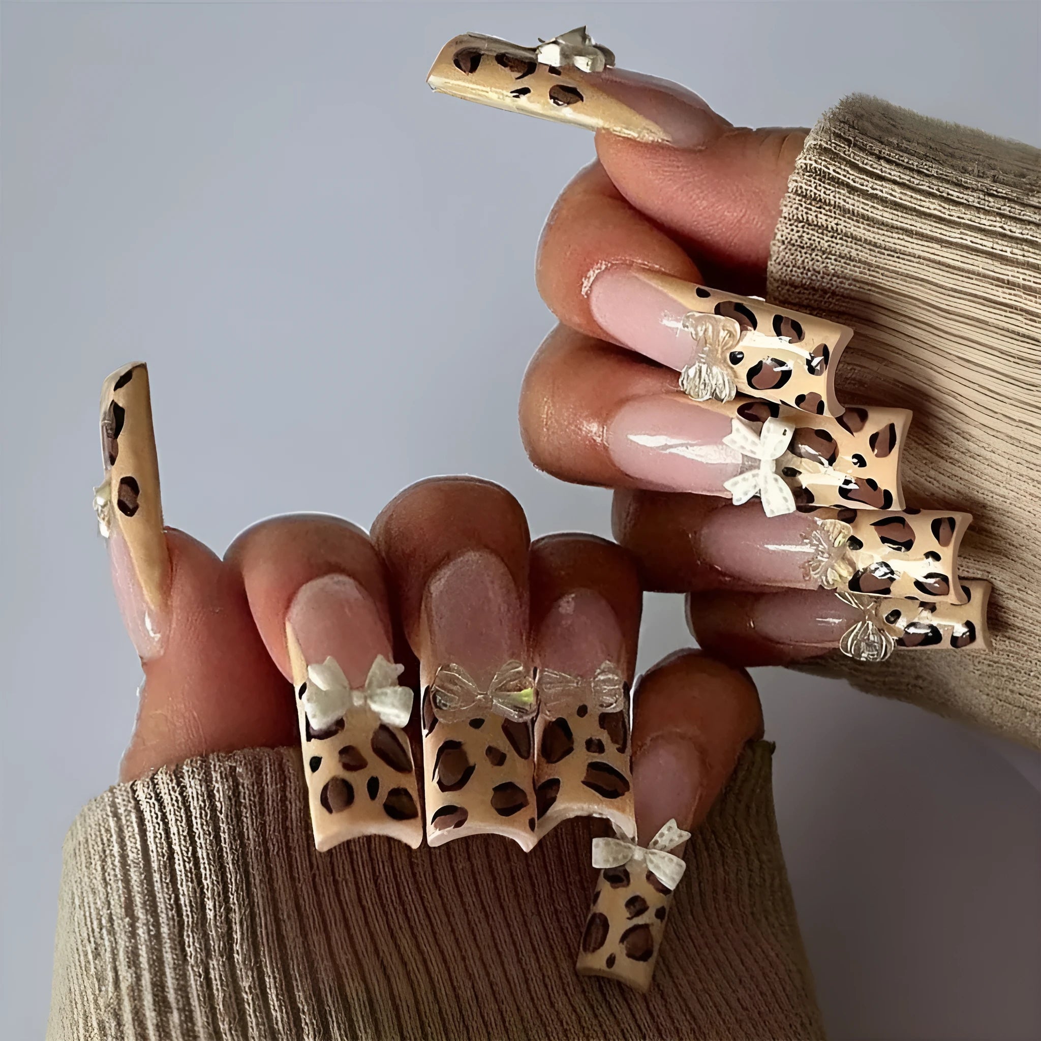 Leopard print pattern butterfly design nail art stickers for manicure decoration.