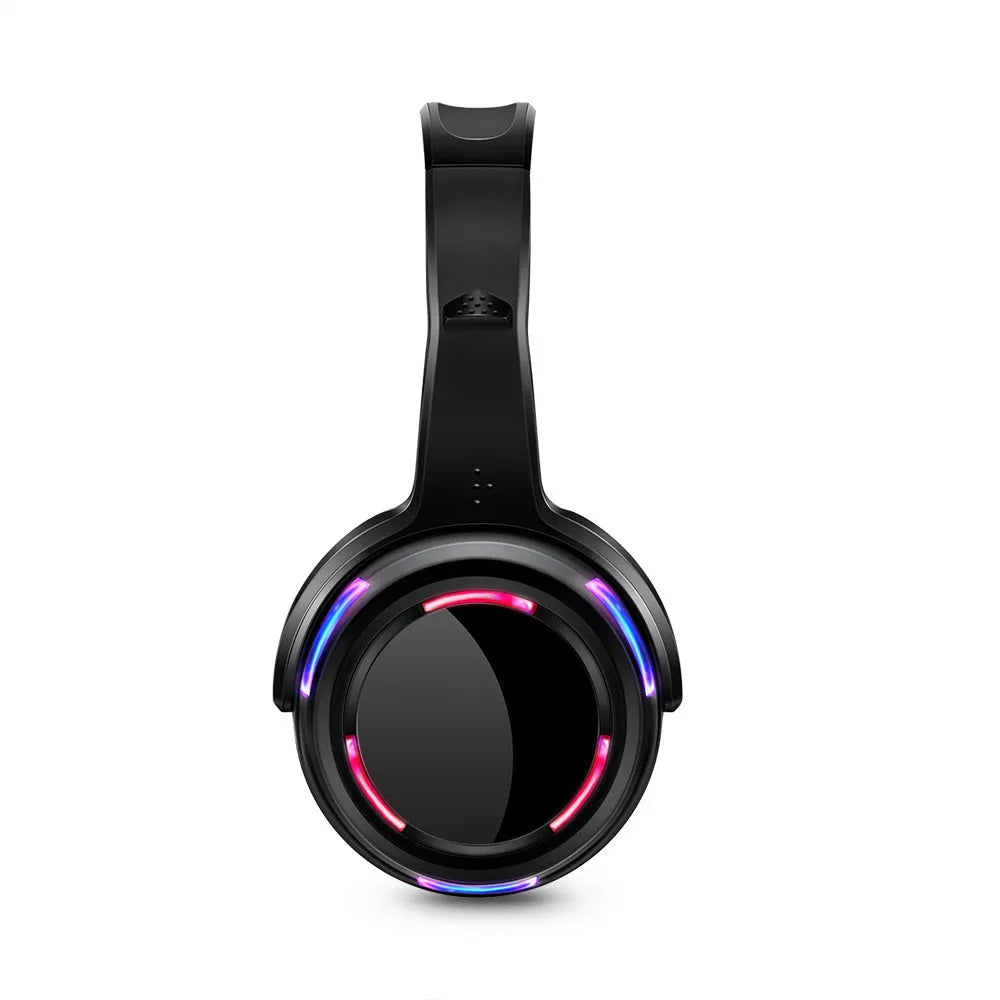 Black silent disco wireless headphones with head-mounted design and 3.5mm plug for transmitter connection