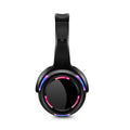 Black silent disco wireless headphones with head-mounted design and 3.5mm plug for transmitter connection