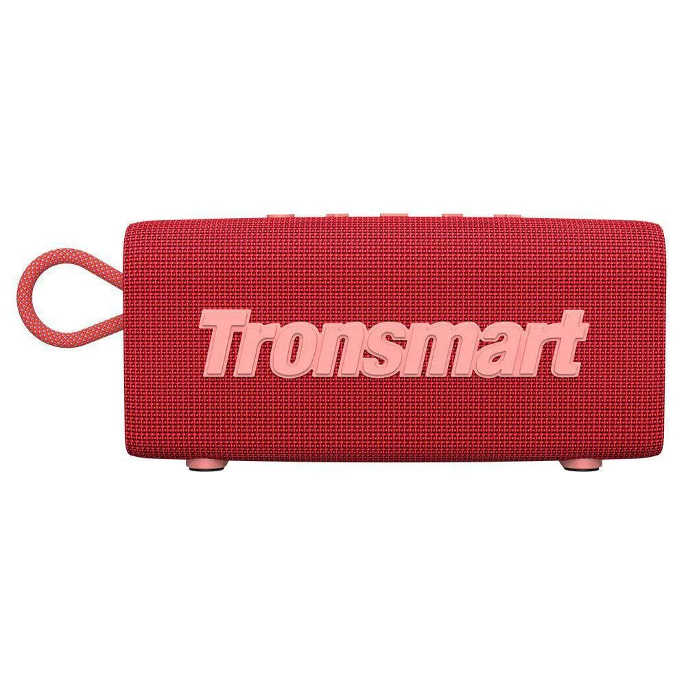 Blue portable Bluetooth speaker with waterproof rating shown outdoors