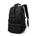 Men's waterproof Oxford cloth hiking backpack in black with multiple compartments and air pillow belt system