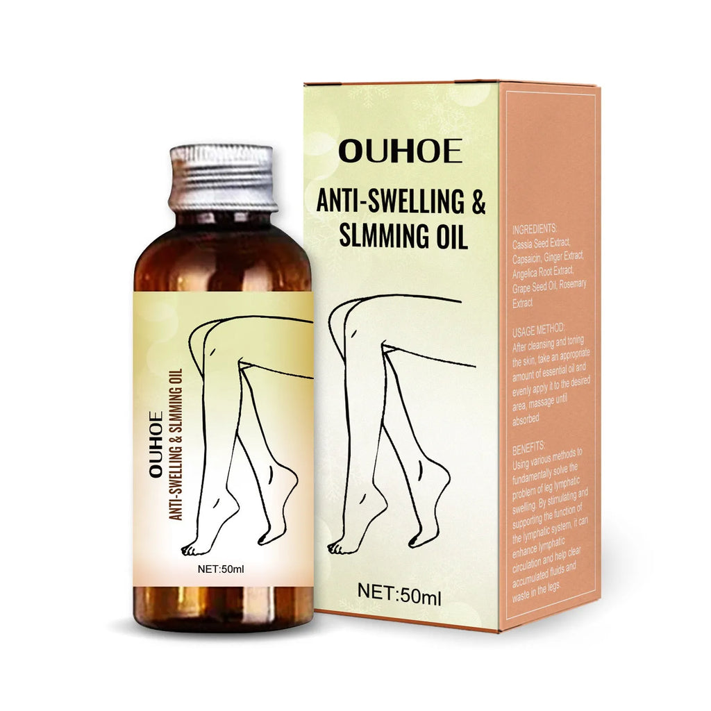 50ml bottle of moisturising body care essential oil with six botanical extracts for leg massage