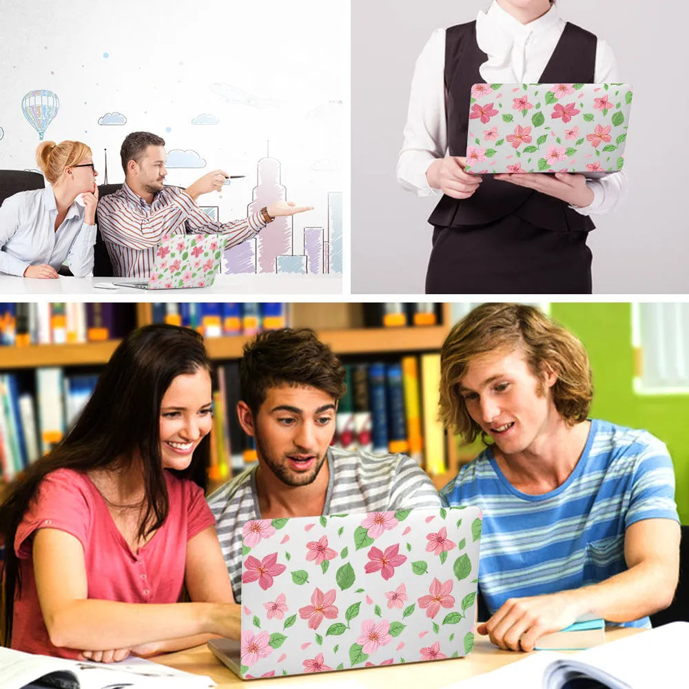 Plastic laptop protective shell with floral pattern for Apple MacBook Air and Pro models.