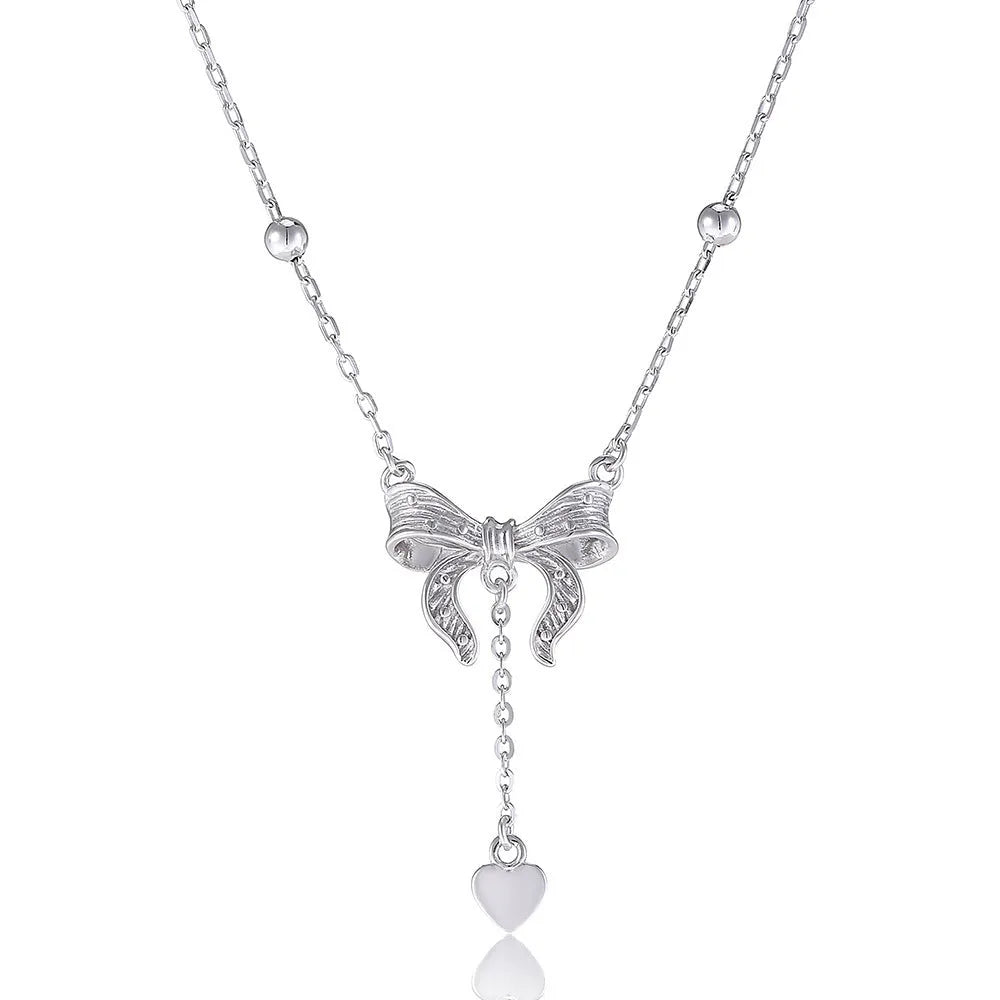 S925 sterling silver butterfly heart necklace with adjustable chain and O-ring clasp
