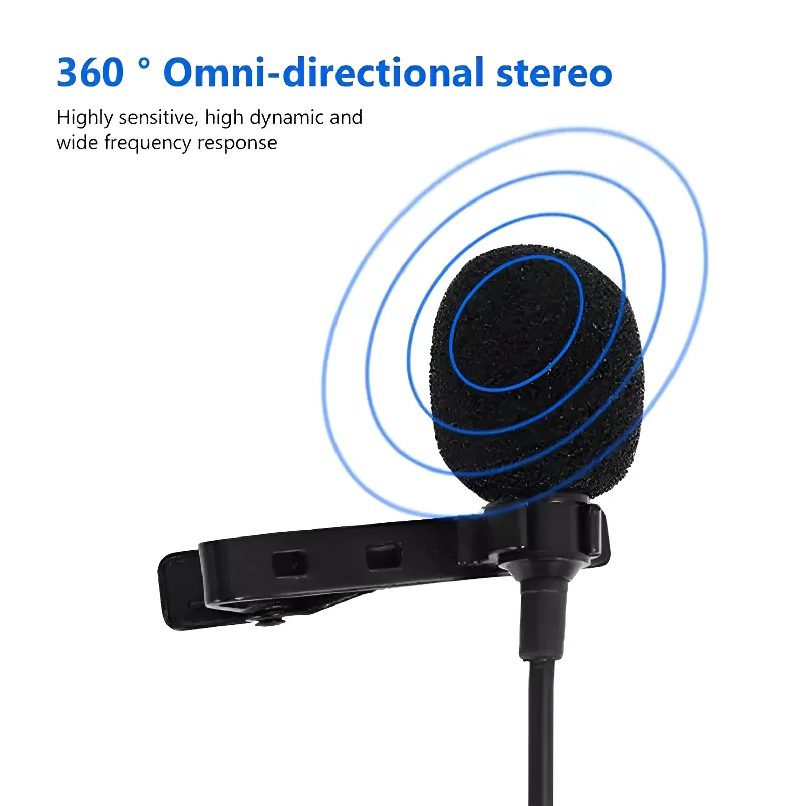 iPhone-compatible lavalier microphone with brass ring speakers and 1.5-metre cable for live recording