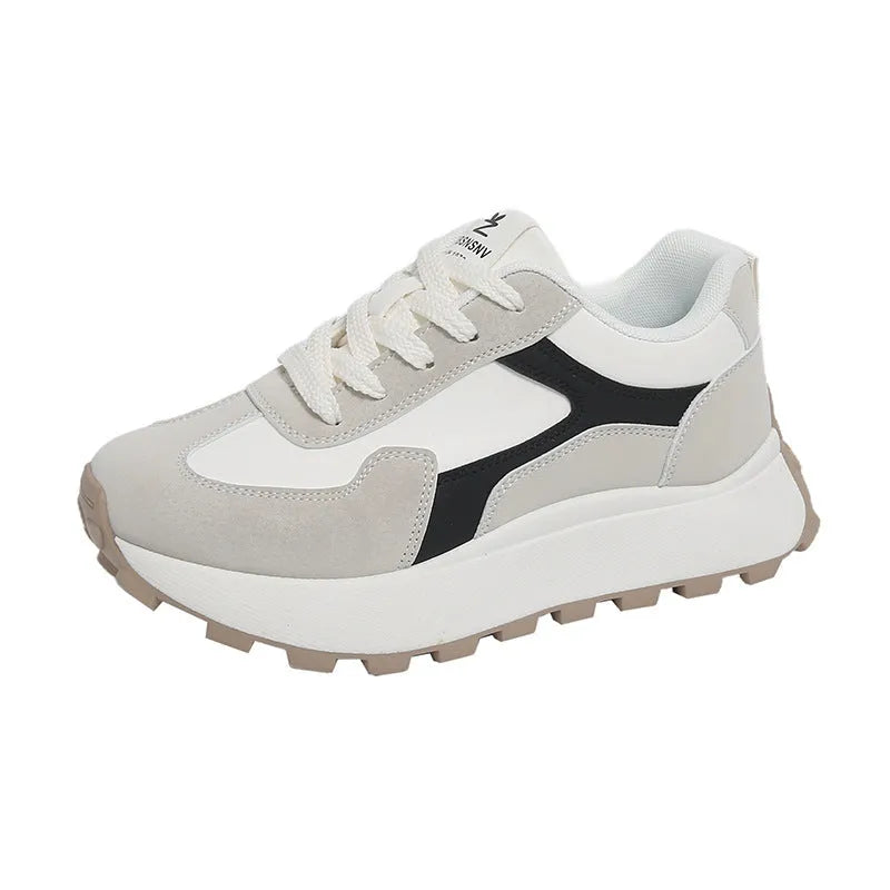 Women's platform sports running shoes in card black colour with rubber sole and front lace-up design