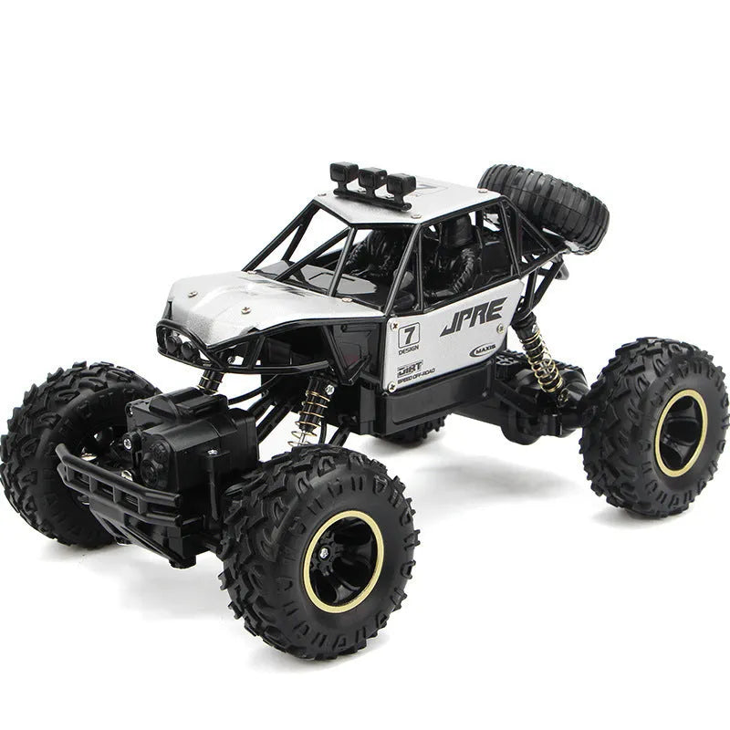 Black and silver remote control cars showcasing 28cm and 37cm four-wheel drive models with wireless controllers