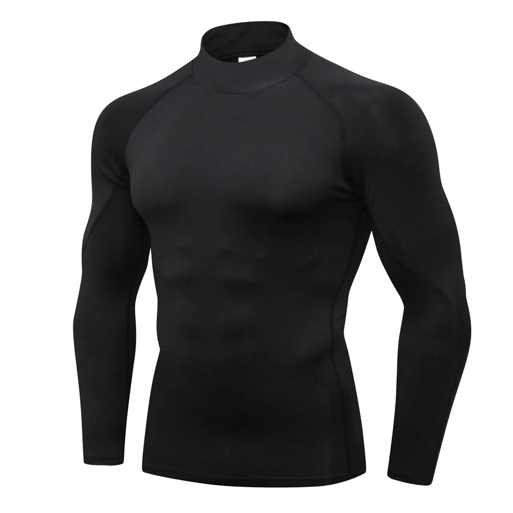 Quick-drying polyester collar sweater for men in black with dark grey line detail
