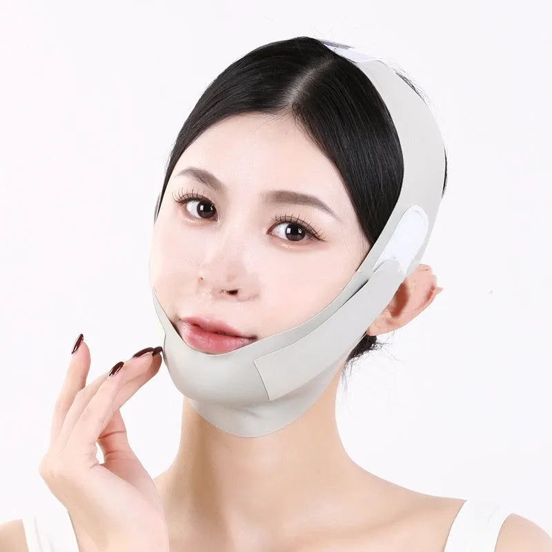 Small V face shaping mask in purple and green colours with anti-sagging bandage design