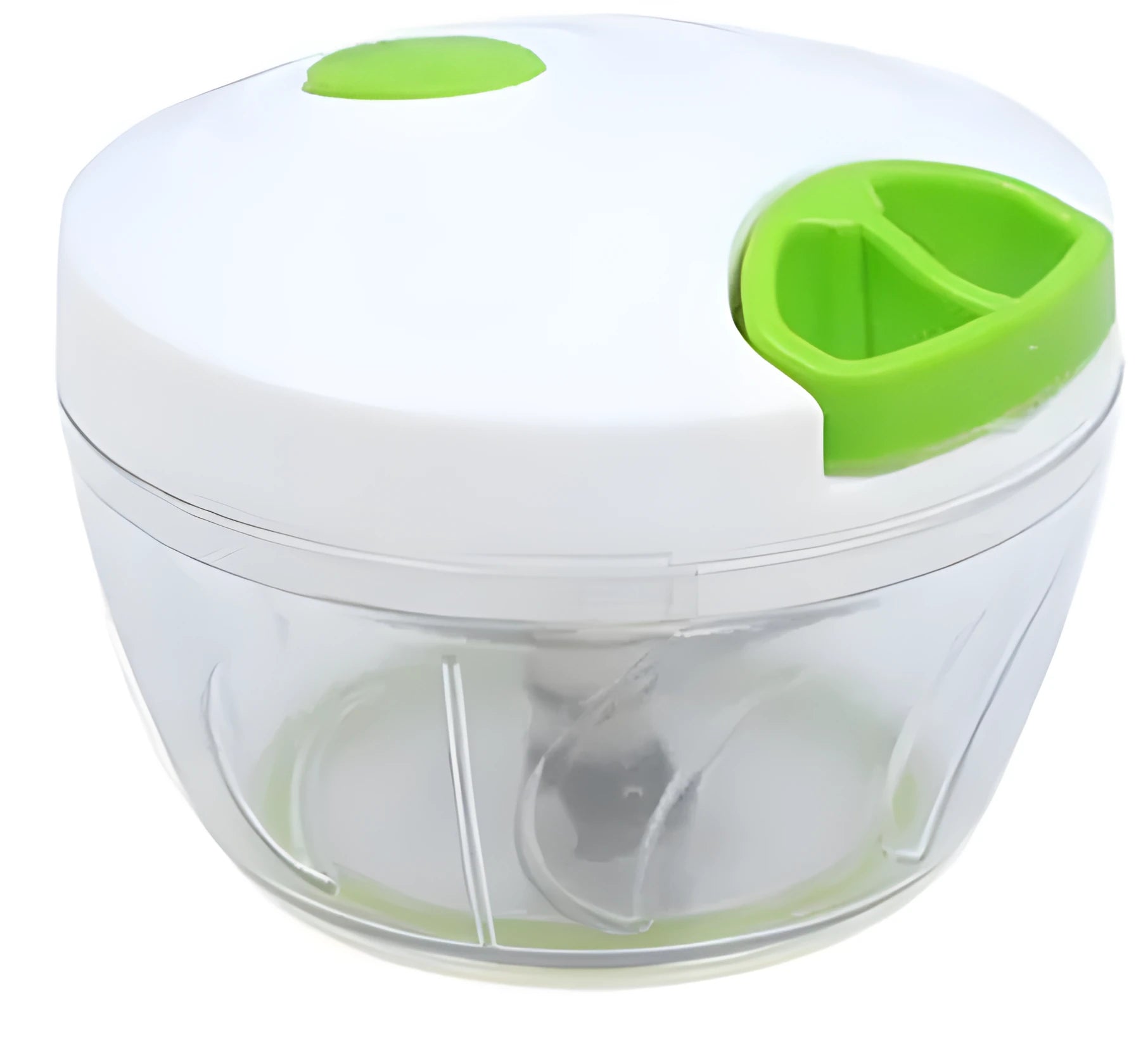 Green manual vegetable chopper with three stainless steel blades and 500ml ABS plastic container