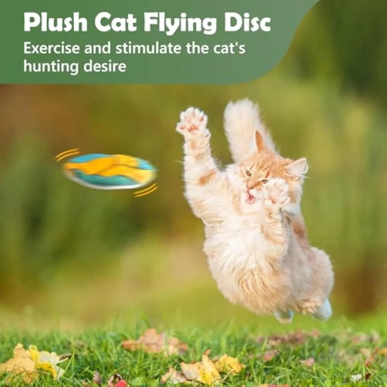 Soft plush cat toy with sports ball pattern, shown as a flat flying disc with dimensions 5 cm by 5 cm