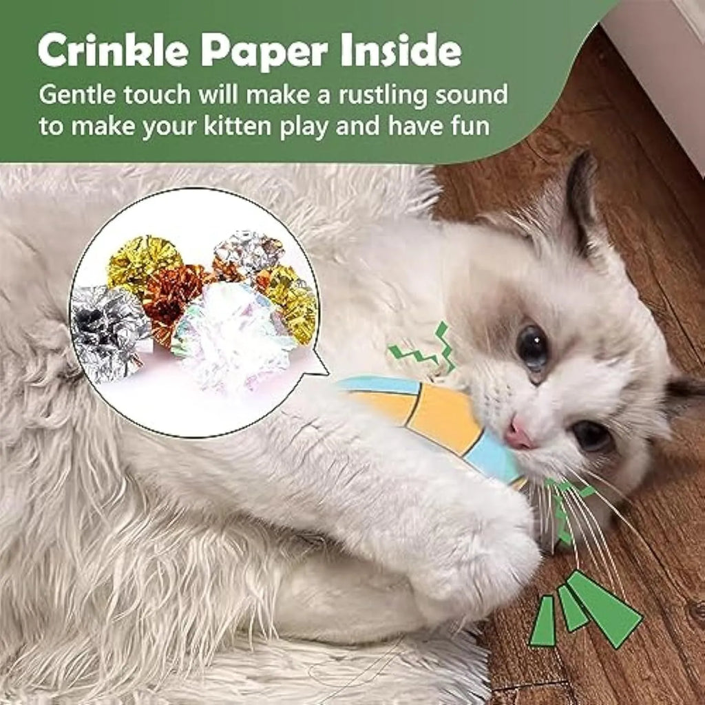 Soft plush cat toy with sports ball pattern, shown as a flat flying disc with dimensions 5 cm by 5 cm